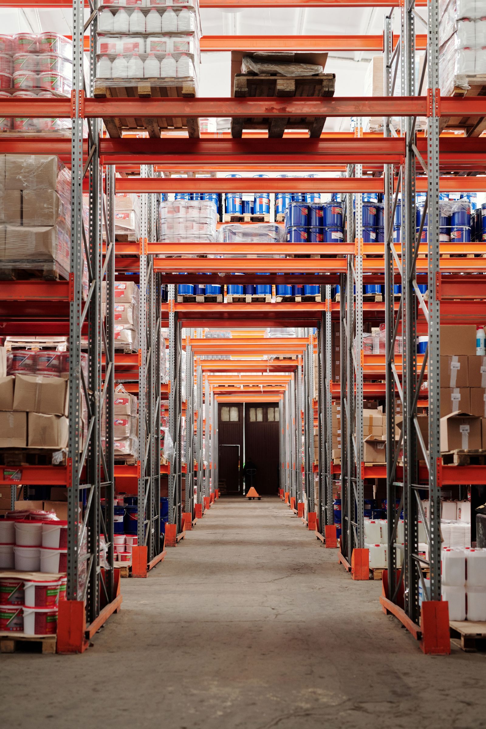 Palletized cargo on warehouse racks